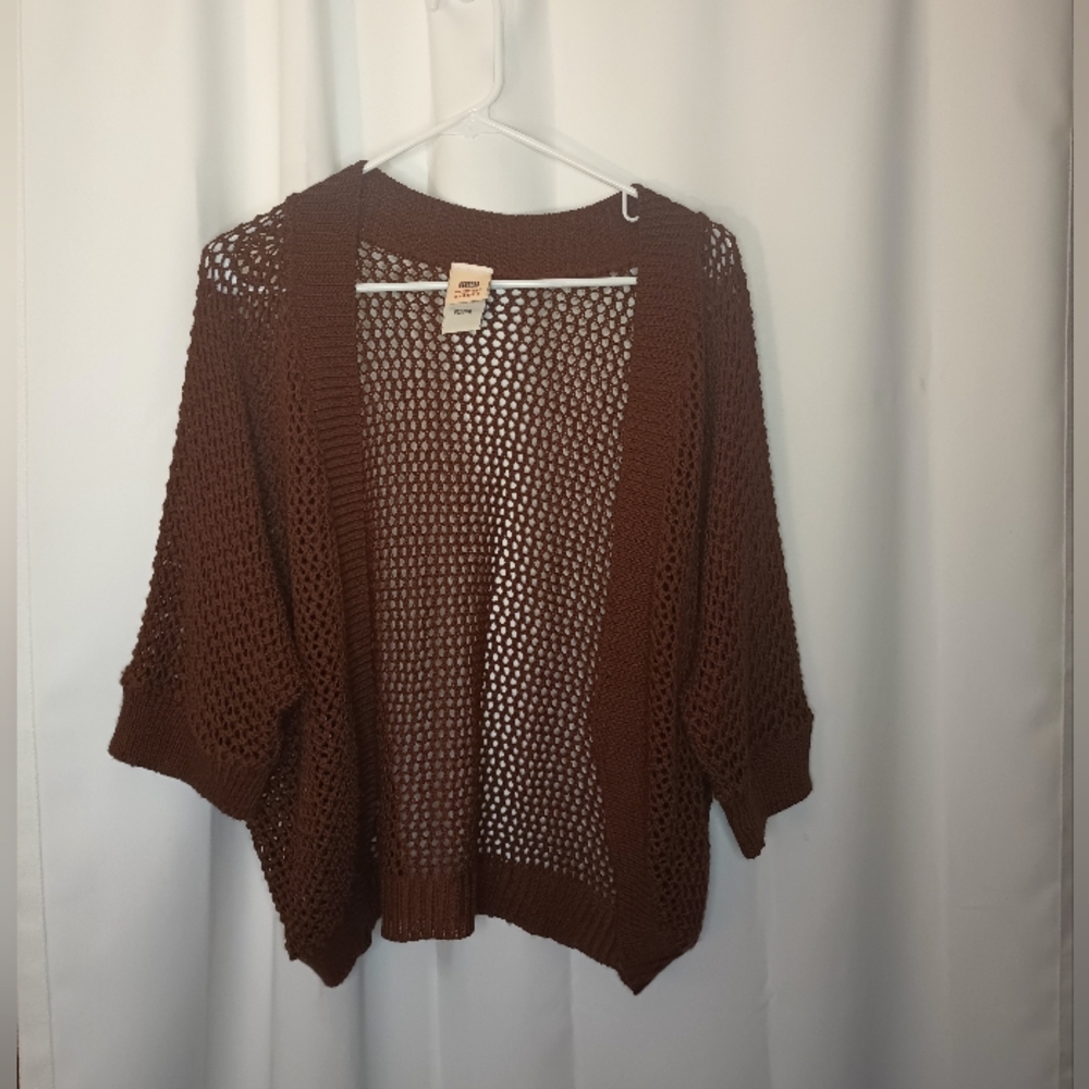 Faded Glory Womens Y2K Forest Fairy Grunge Open Knit Shrug XL Brown Crochet